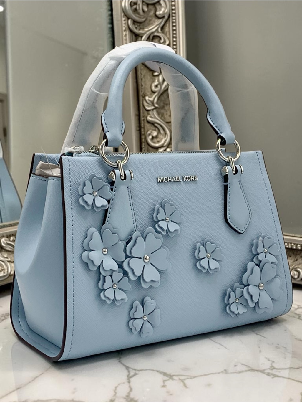 Michael Kors Marilyn Small Embellished Satchel Pale Ocean Color